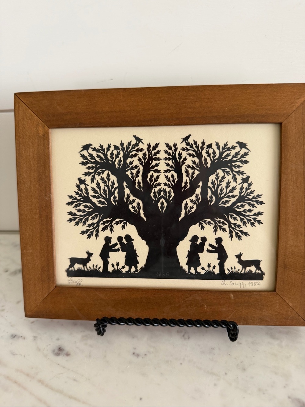 Vintage Saugy Hand Cut Paper Art 1982 Framed Tree of Life